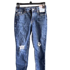 Cat and Jack Girls Ankle Straight Jeans Size 10 High Rise Adj Waist Blue Denim